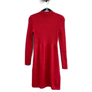 Free People Red Metallic Ribbed Knit Long Sleeve Dress Small